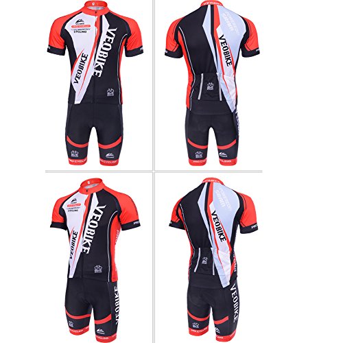 VEOBIKE Maillot de ciclismo para hombre, camiseta de manga corta, camiseta de ciclismo para hombre, transpirable, secado rápido, talla XXL, color rojo y blanco