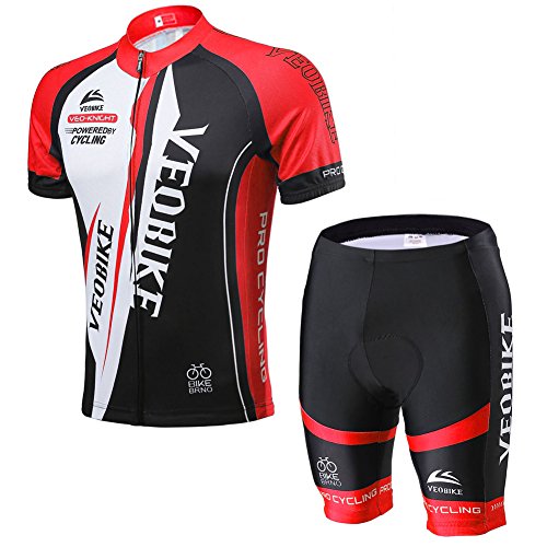 VEOBIKE Maillot de ciclismo para hombre, camiseta de manga corta, camiseta de ciclismo para hombre, transpirable, secado rápido, talla XXL, color rojo y blanco