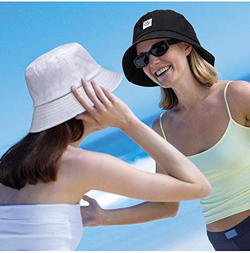 Verano Sombrero de Cubo Pescador Plegable Sombreros Sonriente Impresión Sonrisa Cara Sombrero de Sol de Playa Sombrero del Pescador(56-58cm, Adulto)
