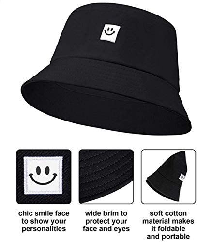 Verano Sombrero de Cubo Pescador Plegable Sombreros Sonriente Impresión Sonrisa Cara Sombrero de Sol de Playa Sombrero del Pescador(56-58cm, Adulto)