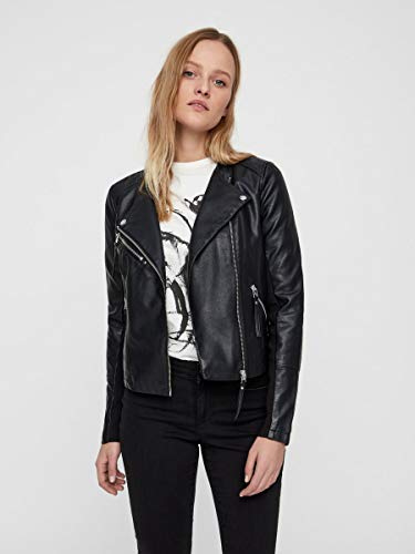 Vero Moda Vmria FAV Short Faux Leather Jacket Noos Chaqueta, Negro (Black Black), 40 (Talla del Fabricante: Medium) para Mujer