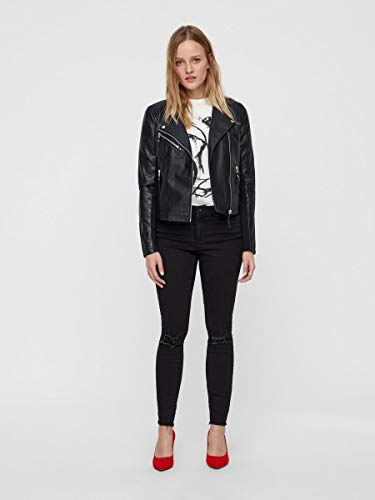 Vero Moda Vmria FAV Short Faux Leather Jacket Noos Chaqueta, Negro (Black Black), 42 (Talla del Fabricante: Large) para Mujer