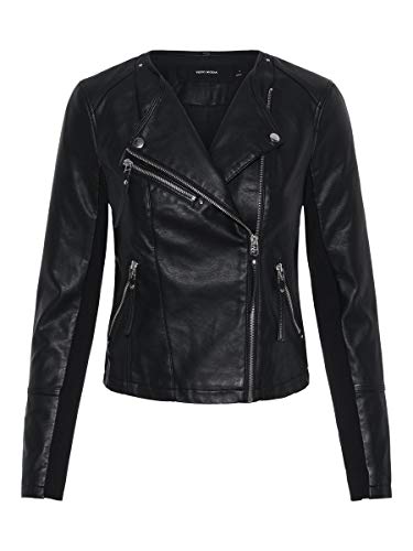 Vero Moda Vmria FAV Short Faux Leather Jacket Noos Chaqueta, Negro (Black Black), 42 (Talla del Fabricante: Large) para Mujer