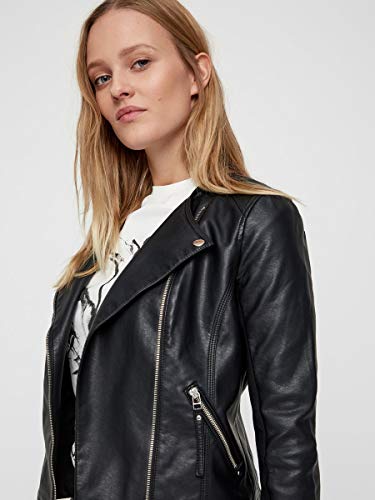 Vero Moda Vmria FAV Short Faux Leather Jacket Noos Chaqueta, Negro (Black Black), 42 (Talla del Fabricante: Large) para Mujer