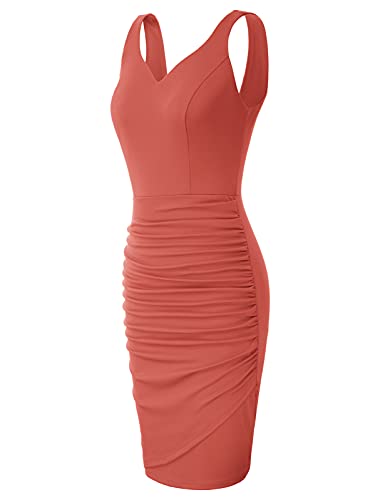 Vestido de Las Mujeres sin Mangas con Cuello Pico Elegante diseño de Verano Vestido de cóctel de Color Naranja Rosa M CLS02497-7