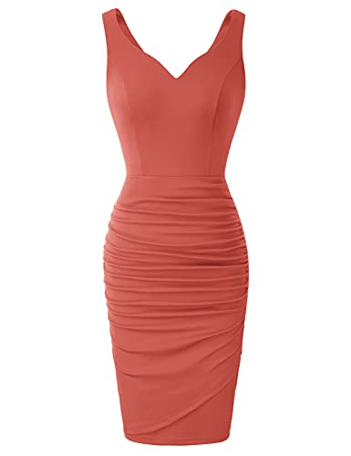 Vestido de Las Mujeres sin Mangas con Cuello Pico Elegante diseño de Verano Vestido de cóctel de Color Naranja Rosa M CLS02497-7