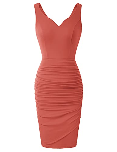 Vestido de Las Mujeres sin Mangas con Cuello Pico Elegante diseño de Verano Vestido de cóctel de Color Naranja Rosa M CLS02497-7