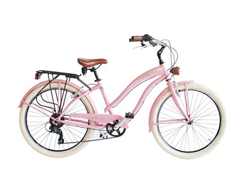 Via Veneto 26" Sun on The Beach Cruiser Bicicleta Rosa Retro Vintage Bici Mujer - Airbici