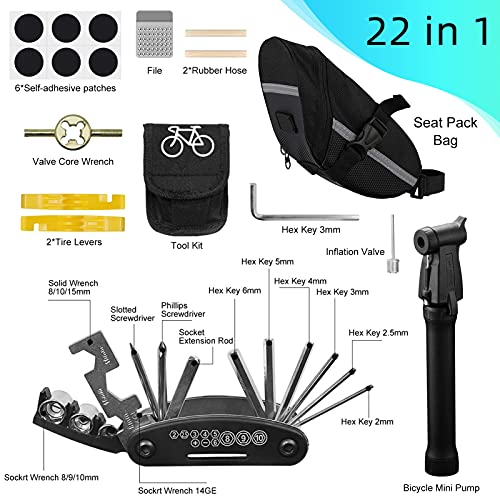 VICKSONGS Kit de Herramientas para Bicicleta, [16 Set/Aleación, Alta Dureza] Kit Pinchazos Bici, Herramienta de Reparación Multifunción para Bicicleta (F)