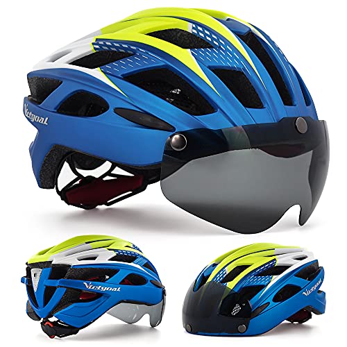 VICTGAOL Casco Bicicleta Helmet Bici Ciclismo para Adulto con Luz Trasera LED Visera Extraíble Hombres Mujeres Adultos de Bicicleta para Montar (Metalblue)