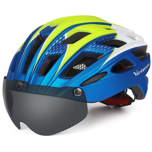 VICTGAOL Casco Bicicleta Helmet Bici Ciclismo para Adulto con Luz Trasera LED Visera Extraíble Hombres Mujeres Adultos de Bicicleta para Montar (Metalblue)