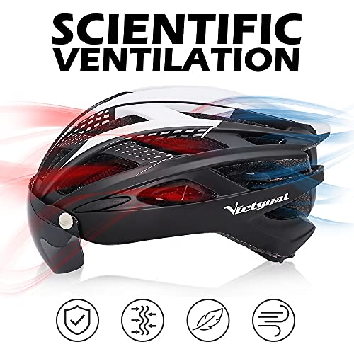 VICTGAOL Casco Bicicleta Helmet Bici Ciclismo para Adulto con Luz Trasera LED Visera Extraíble Hombres Mujeres Adultos de Bicicleta para Montar (Negro)