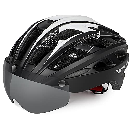 VICTGAOL Casco Bicicleta Helmet Bici Ciclismo para Adulto con Luz Trasera LED Visera Extraíble Hombres Mujeres Adultos de Bicicleta para Montar (Negro)