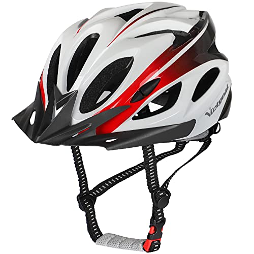 VICTGOAL Casco Bicicleta Adulto Casco de Montaña Luz LED con Visera de Seguridad Extraíbles para Hombre Mujer 57-61 CM (Blanco Negro)