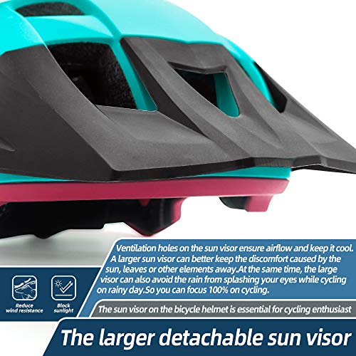 VICTGOAL Casco Bicicleta Adulto MTB Casco con Luz LED Trasera con Gafas Magnéticas Visera Extraíble Casco Bicicleta Ajustable para Hombres Mujeres (Rosa Claro)