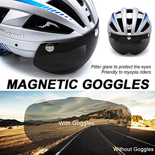 VICTGOAL Casco Bicicleta Casco de MTB con Gafas de Seguridad Magnéticas Extraíbles Visor Desmontable Casco Ligero para Adultos (Plata)