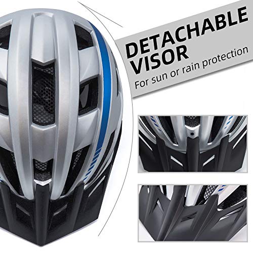 VICTGOAL Casco Bicicleta Casco de MTB con Gafas de Seguridad Magnéticas Extraíbles Visor Desmontable Casco Ligero para Adultos (Plata)