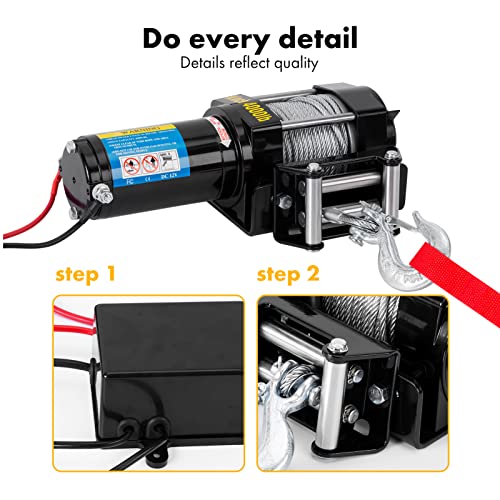 Victool Cabrestante eléctrico, 4000lbs Kit de cabrestante de recuperación eléctrico ATV Trailer Truck Car DC 12V Control Remoto