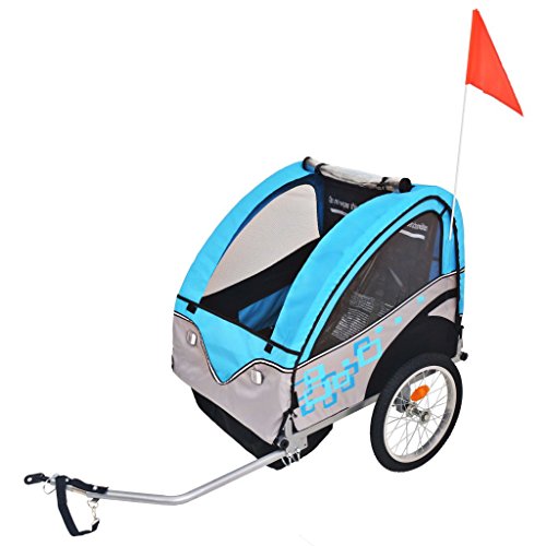vidaXL Remolque de Bicicleta para Niños Gris Azul 30 kg Carrito Bici Infantil