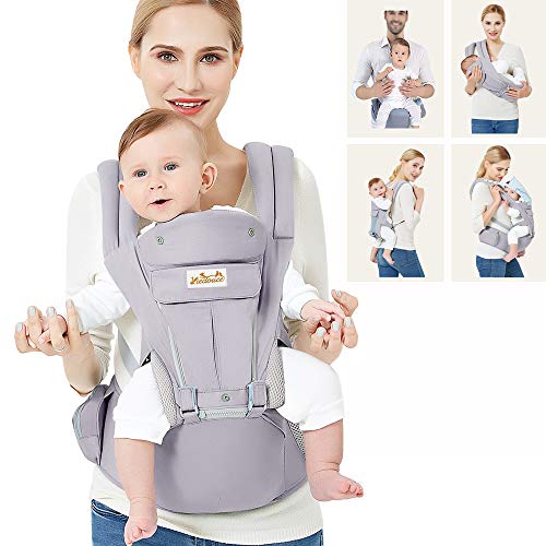 Viedouce Portabebe Ergonómico con Asiento/Puro algodón Ligero y Transpirable/Multiposición:Dorsal, Ventral, Ajustable para Recién Nacidos y Niños Pequeños de 3-48meses (3.5 a 20 Kg)