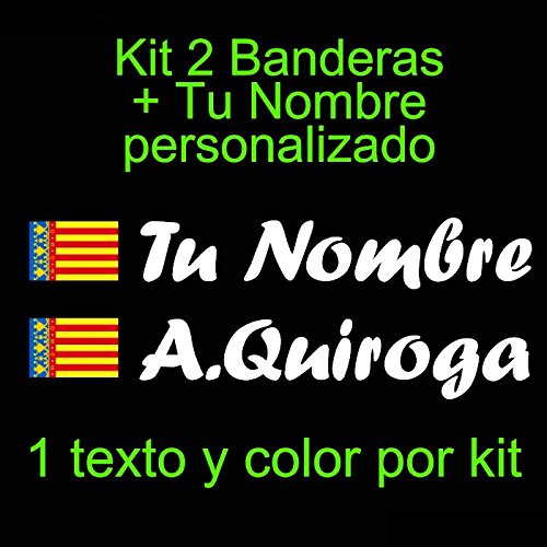 Vinilin - Pegatina Vinilo Bandera Valencia + tu Nombre - Bici, Casco, Pala De Padel, Monopatin, Coche, etc. Kit de Dos Vinilos (Blanco)