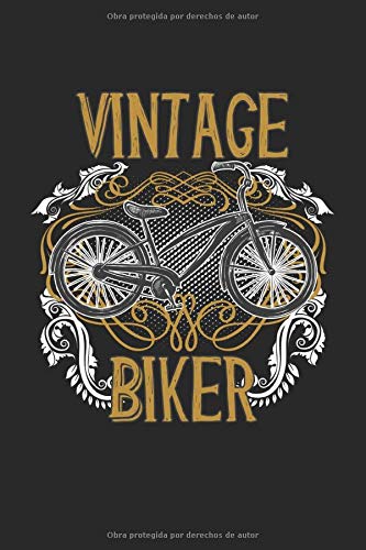 Vintage Biker: Bicicleta ciclista ciclismo regalos forrado cuaderno (formato A5, 15,24 x 22,86 cm, 120 páginas)