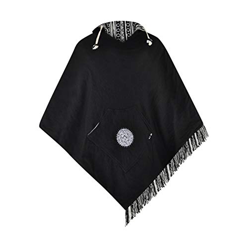 virblatt - poncho hombre | 100 % algodón | poncho invierno peruano | reversible | poncho mexicano ropa hippie rasta capa - Abajo black L-XL