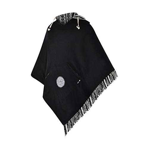 virblatt - poncho hombre | 100 % algodón | poncho invierno peruano | reversible | poncho mexicano ropa hippie rasta capa - Abajo black L-XL