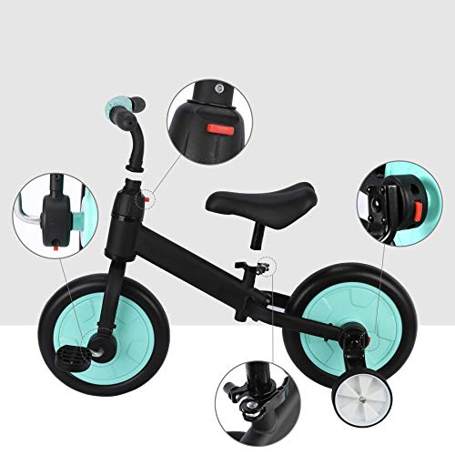 Viribus 3 en 1 Bicicleta para Niños de 12 Pulgadas con Pedales Extaíbles Bicicleta de Equilibrio con 2 Ruedas Auxiliares Triciclo para Niños con Asiento Ajustable Capacidad 50kg (Azul)