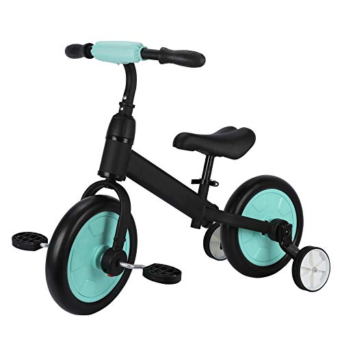 Viribus 3 en 1 Bicicleta para Niños de 12 Pulgadas con Pedales Extaíbles Bicicleta de Equilibrio con 2 Ruedas Auxiliares Triciclo para Niños con Asiento Ajustable Capacidad 50kg (Azul)