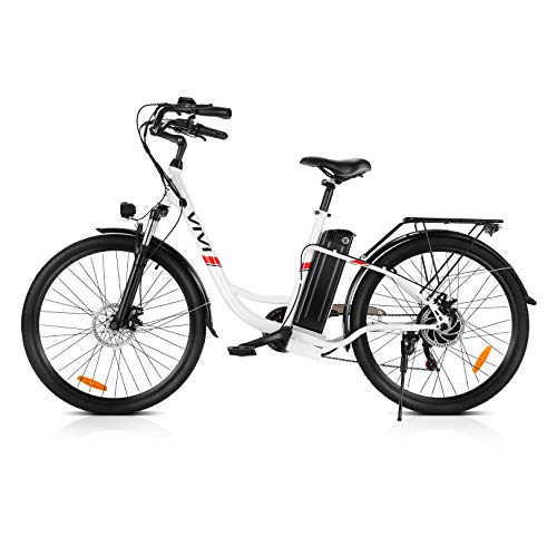 VIVI Bicicleta Electrica, 26 Pulgadas Ebike 250W Motor Bicicleta Eléctrica, 36V / 8Ah Li-Ion Batería, Shimano 7 Velocidades, Bicicleta Mujer Bici Electrica para Adultos (Blanco)