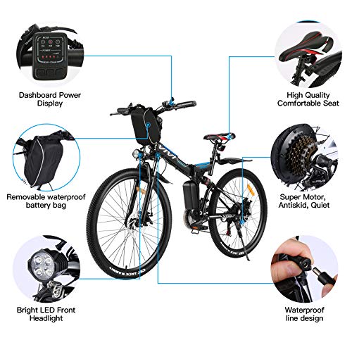 Vivi Bicicleta Eléctrica de Montaña Plegable,26"E-Bike MTB Pedal Assist,250W Bici Electrica Plegable para Adultos,Shimano 21 Velocidades Velocidad Batería Extraíble de 36V 8Ah