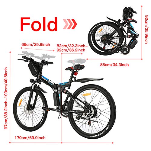 Vivi Bicicleta Eléctrica de Montaña Plegable,26"E-Bike MTB Pedal Assist,250W Bici Electrica Plegable para Adultos,Shimano 21 Velocidades Velocidad Batería Extraíble de 36V (Blanco)