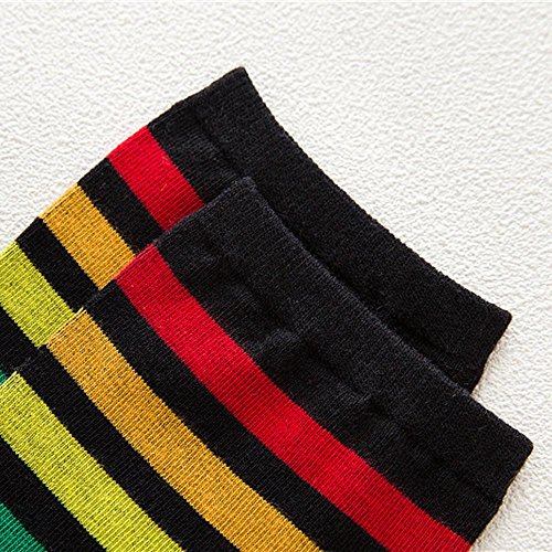 VJGOAL Mujeres de moda casual color sólido Muslo Calcetines altos Sobre la rodilla Rainbow Stripe Girls Fútbol Calcetines deportivos(Un tamaño,Negro)