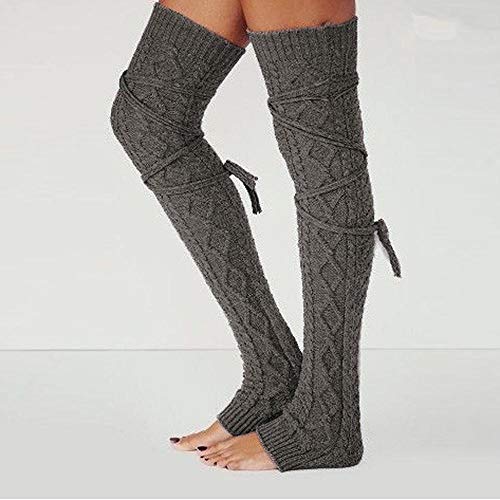 VJGOAL Mujeres Otoño E Invierno moda casual color sólido sexy Sobre la rodilla Algodón Calcetines largos Botón decorativo de punto Calzado transpirable Calcetines altos(Un tamaño,Gris oscuro)