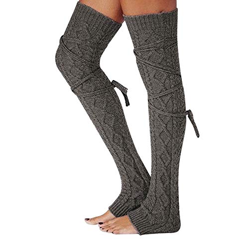 VJGOAL Mujeres Otoño E Invierno moda casual color sólido sexy Sobre la rodilla Algodón Calcetines largos Botón decorativo de punto Calzado transpirable Calcetines altos(Un tamaño,Gris oscuro)