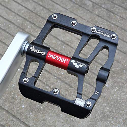 VOANZO Pedales Ciclismo MTB Pedal de Bicicleta de montaña Aleación de Aluminio Eje de rodamiento Sellado Pedales Antideslizantes para Bicicleta de Carretera BMX Bicicleta (Negro Rojo)