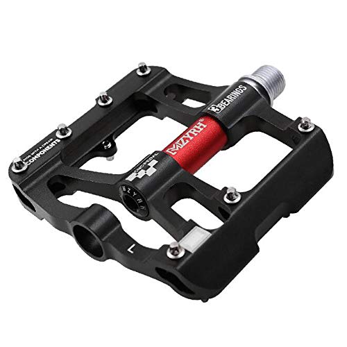 VOANZO Pedales Ciclismo MTB Pedal de Bicicleta de montaña Aleación de Aluminio Eje de rodamiento Sellado Pedales Antideslizantes para Bicicleta de Carretera BMX Bicicleta (Negro Rojo)