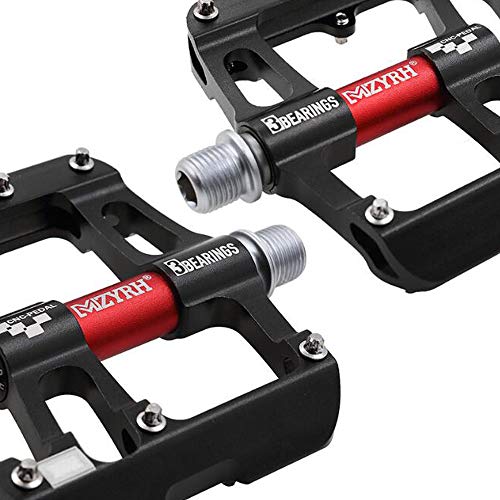 VOANZO Pedales Ciclismo MTB Pedal de Bicicleta de montaña Aleación de Aluminio Eje de rodamiento Sellado Pedales Antideslizantes para Bicicleta de Carretera BMX Bicicleta (Negro Rojo)