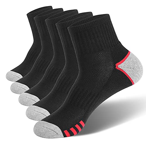 VoJoPi Calcetines Running Hombre, 5 Pares Transpirable Calcetines Deportivos Hombre, Antiampollas Calcetines Hombre Agodon para Fitness, Escalada, Correr, Andar en Bicicleta, Trekking, Talla 42-47