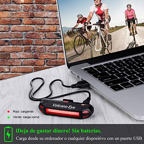 Volcano Eye Luz Trasera para Bici Luz de Seguridad LED Recargable USB Piloto Luz Trasera Impermeable para Ciclismo Súper Brillante Rojo Verde Azul 7 Modos Adecuada para Bici de Carretera