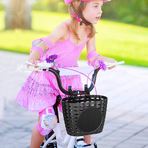 VOSAREA Cesta para bicicleta infantil, cesta para manillar, cesta de plástico, cesta delantera para niños, niñas, niños, accesorios para bicicleta, talla M, color negro