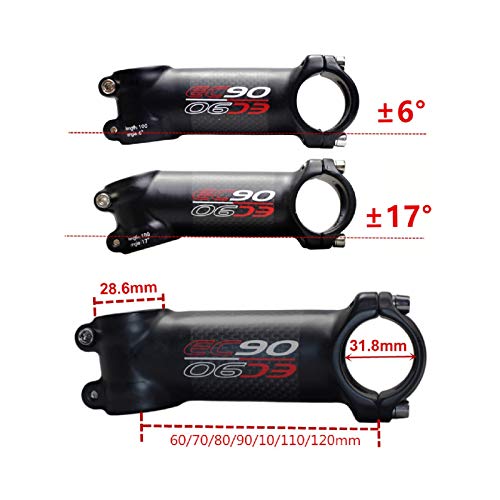 VPPV Potencia MTB 31,8, Fibra Carbon 60mm 70mm 80mm 90mm Potencia Bicicleta Montaña Vástago Manillar Corto para MTB Road (Color : ± 17°, Size : 80MM)