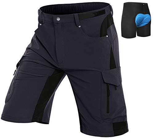 Vzteek Pantalón de ciclismo para hombre con acolchado de secado rápido, para bicicleta de montaña, Negro , L