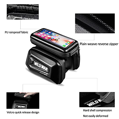 W-Lynn Bolsa de Tubo Frontal con Pantalla táctil Impermeable para teléfono móvil de Bicicleta de montaña, Bolsa de Carcasa rígida para Bicicleta, Bolsa de Tubo Frontal Impermeable para Bicicleta