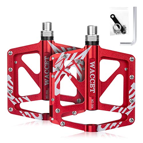 WACCET Pedales de Bicicleta, Antideslizante Pedales MTB Aluminio Pedales Montaña 9/16 Pulgadas Sealed los Cojinetes, Ultraligero Pedales BMX Ciclismo Bicicleta de Carretera (Rojo)