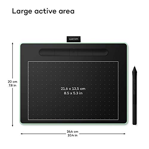 Wacom Intuos M - Tableta Gráfica Bluetooth para pintar, dibujar y editar photos con 3 softwares creativos incluidos para descargar, Windows & Mac, óptima para oficina en casa y e-learning, pistacho