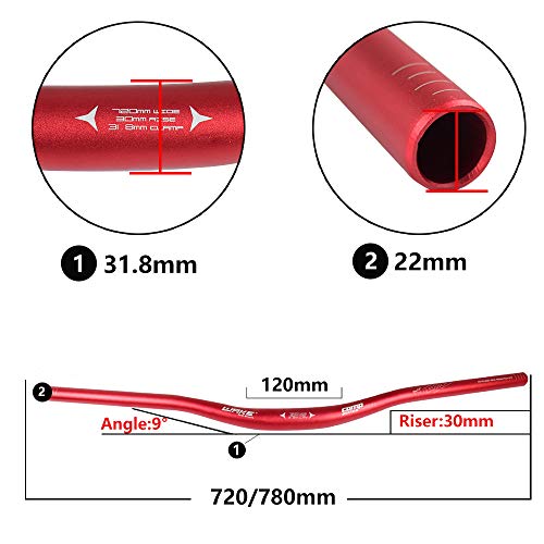 WAKE Manillares para bicicletas, Mountain Bike Manillar Ancho MTB Barras Elevadoras Mangos de Bicicleta de aleación de Aluminio extralargos Extra Largos para bajadas Off-Road 31.8 * 780MM Rojo