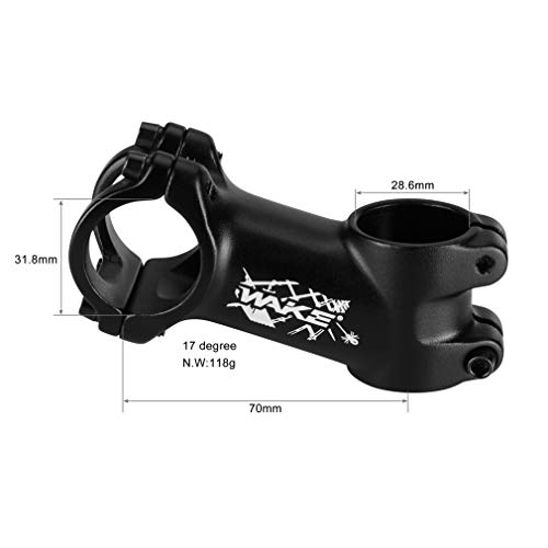 Wake MTB Stem 31.8 17 grados 70 mm vástago de bicicleta de montaña tallo corto para manillar para la mayoría de bicicletas, bicicletas de carretera, MTB, BMX, ciclismo (peso ligero, negro)