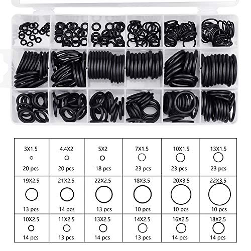 Wandefol 279pcs Juntas Tóricas, Anillo de Sellado de Goma, Arandela de Goma, Arandela de Sellado, Juntas Arandelas de Goma, Goma O-ring 18 Tamaños con Caja de Almacenaje